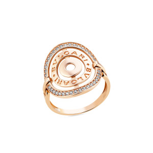 Золотое кольцо с двойным контуром и фианитами в стиле Bvlgari 1708-585
