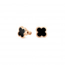 Золотые серьги-пусеты с черной эмалью Листочек клевера 957-585 1