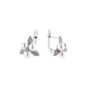 Серебряные серьги с белым жемчугом и фианитами Tradescantia 888