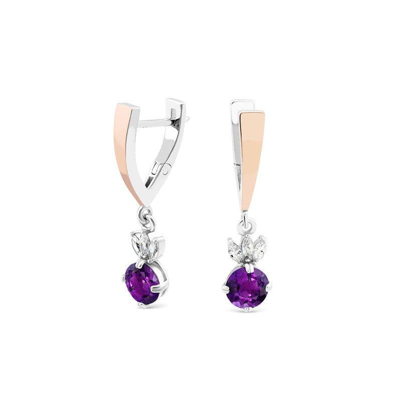 Серьги с фианитом аметист 732