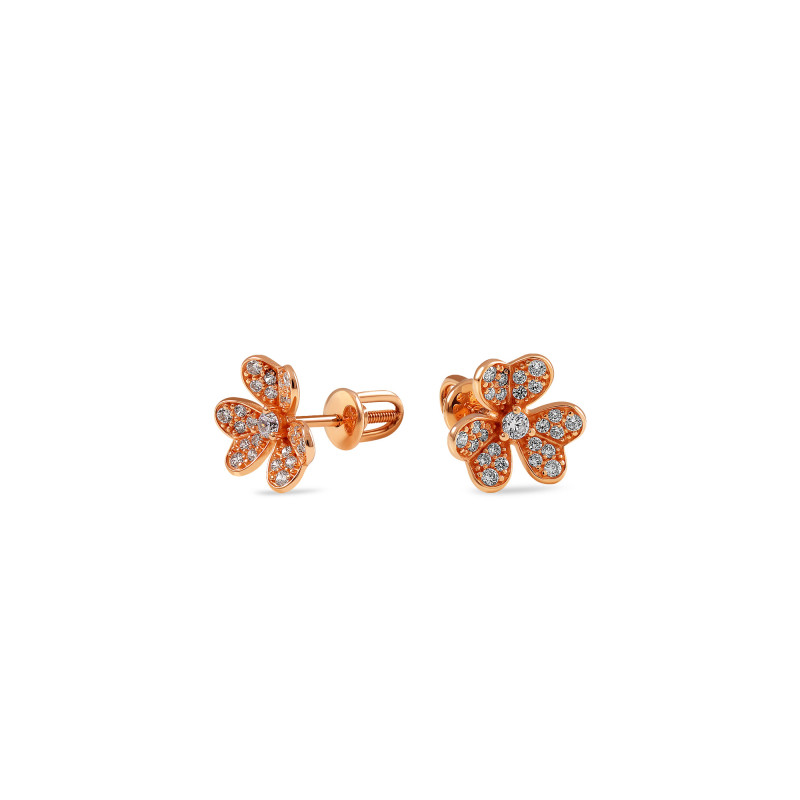Золоті сережки-пусети Flowers з білими фіанітами 1088-585