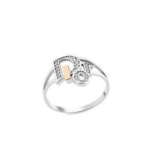 Серебряное кольцо с белыми фианитами и золотой пластиной 1699