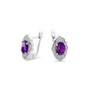 Серьги с фианитом аметист 869
