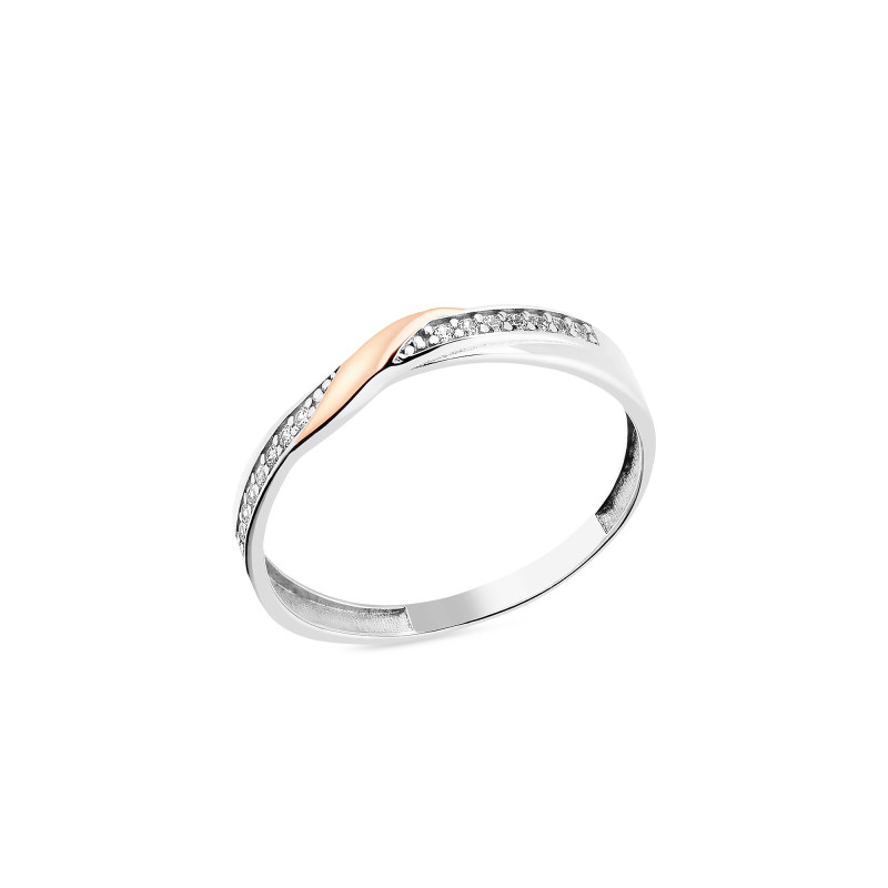 Серебряное кольцо-дорожка с белыми фианитами и золотой вставкой  1575
