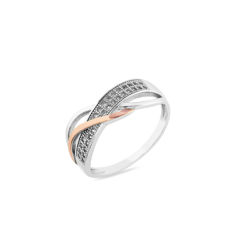 Серебряное кольцо с золотой вставкой и белыми фианитами 1363