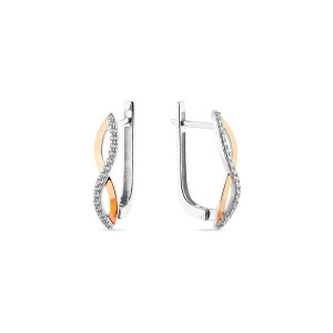 Серебряные серьги с белыми фианитами и золотыми пластинами Infinity 1555